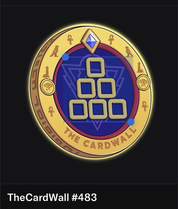 A golden medallion-style logo featuring Egyptian hieroglyphs and symbols, with the text "THE CARDWALL" at the bottom, displayed above the caption "TheCardWall #483".