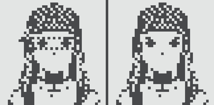 Two pixel art character sprites side by side, showing subtle variations in expression and design.