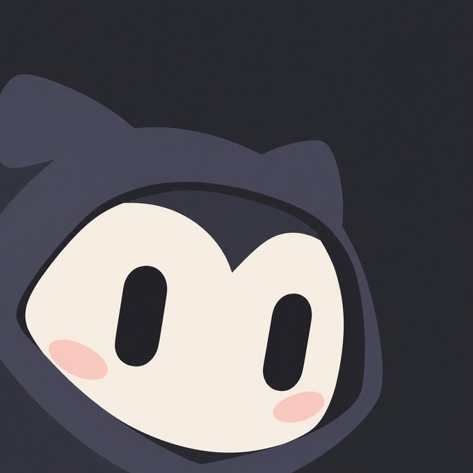 A simple cartoon illustration of a hooded character with large eyes and pink cheeks on a dark background.