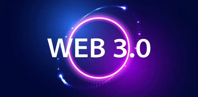 A digital graphic displaying 'WEB 3.0' in white text inside a glowing pink and blue neon circle against a dark background.