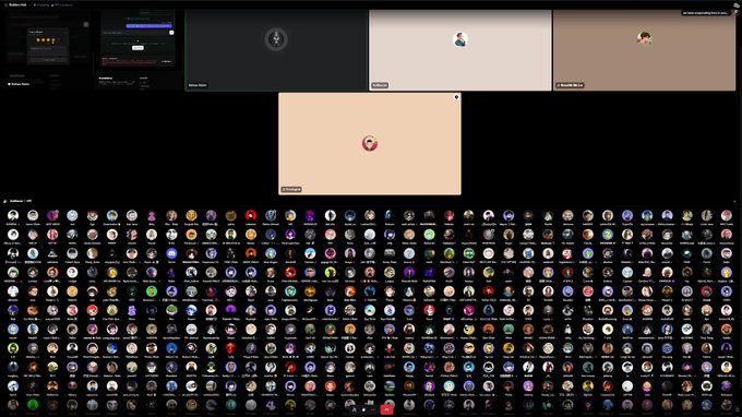A screenshot of an avatar customization interface showing multiple panels of avatar options above a dense grid of selectable character portraits.