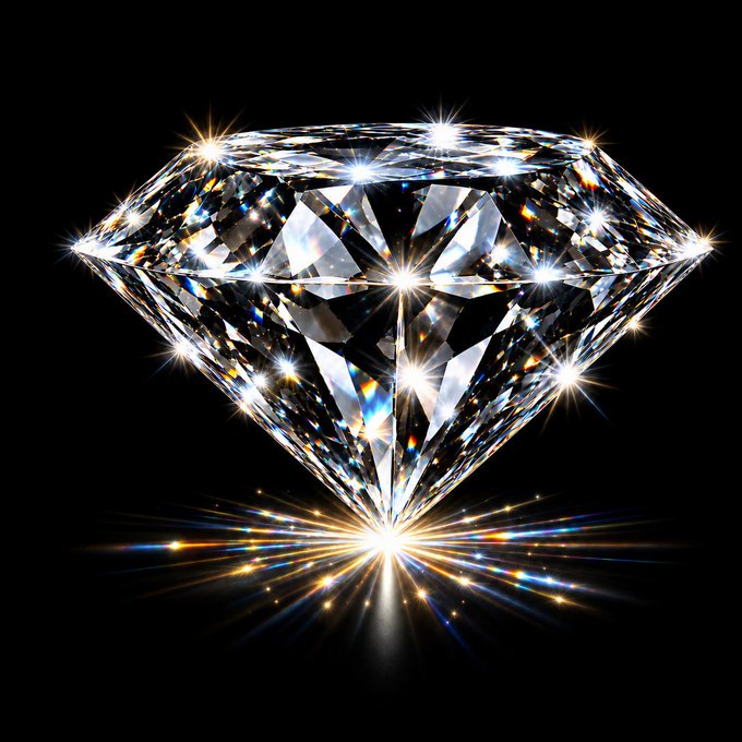A sparkling brilliant-cut diamond with radiant light reflections against a black background.