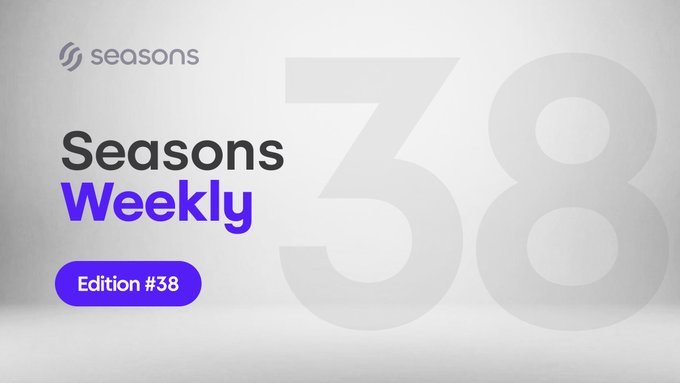 A banner for "Seasons Weekly, Edition #38" featuring the Seasons logo in purple and gray text against a light background.