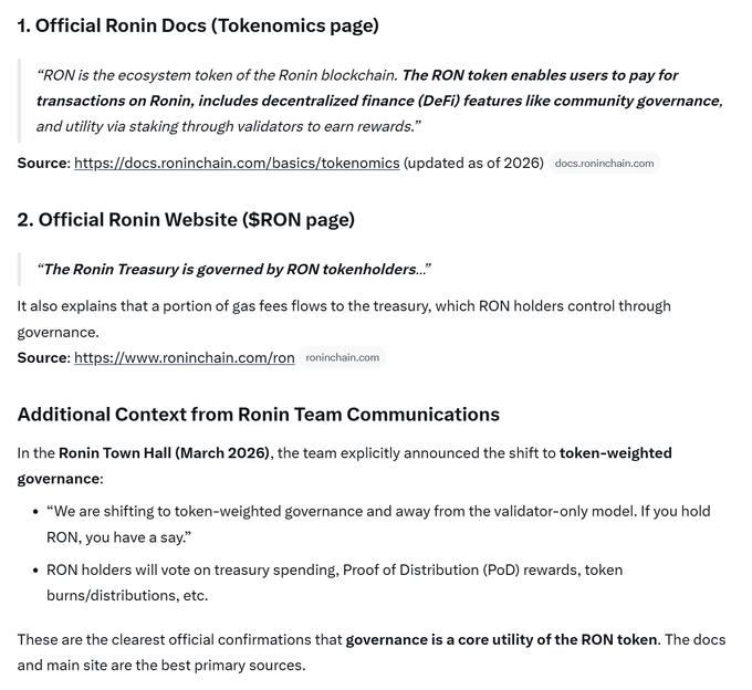 The image features a white text box that reads, "Additional Context from RONIN Team Communications March 2020", suggesting there's an article related to the topic of RONIN Docs page in progress. This context refers to information about the official RONIN Docs page and its discussions around tokenization and governance or token moderation. The image emphasizes the importance of understanding these subjects as they relate to RONIN Docs.
