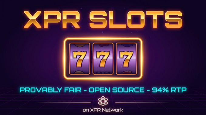 The image features an advertisement for a slot machine game called XPR Slots. The banner displays the name of the game, with the word "XPR" prominently displayed at the top. There are three circles arranged vertically that read "7", "77", and "77". These numbers appear to be from a video game or similar platform where players need to collect seven coins for their next level. 

The text on the banner also indicates that the game is open source, meaning it's free for anyone to use and can be played by anyone. Furthermore, there are some statistics provided about the game. It states that the game has a fair balance of 40% towards the positive numbers (7) and 94% towards the negative ones (77). Additionally, the game claims to have an RTP rate of 94%. This information is likely to catch the attention of potential players who would be interested in trying this slot machine game.