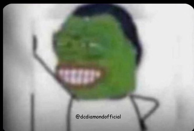 A blurry, low-quality image of a green Pepe the Frog meme character with the watermark '@dcdiamondofficial'.