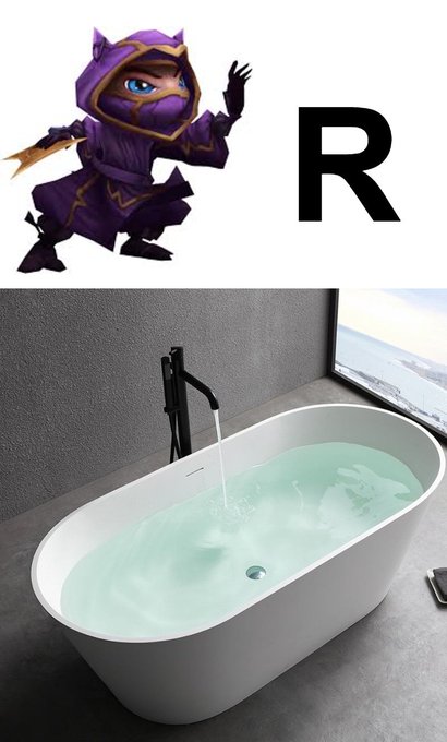 The image is a meme featuring League of Legends character Rakan next to a large letter "R" on top, paired with a bathtub of green water below—a "R-tub" (Artub) visual pun. The caption humorously references CZ's suggestion to freeze Satoshi's unmoved Bitcoin coins after a year, tying into the "R" theme of the meme format.