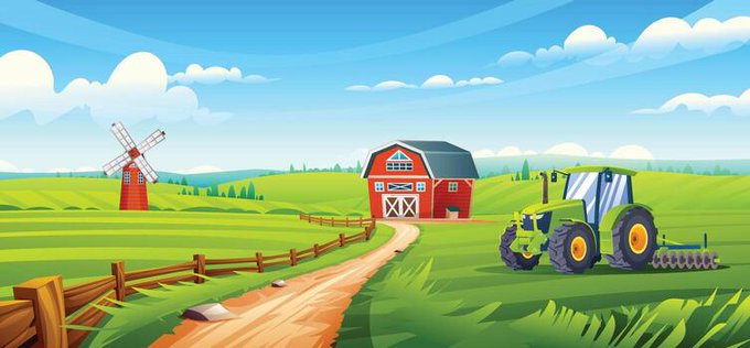 The image features a farm scene with a red barn, green tractor parked next to it, and a windmill in the background. The text "Good Morning Web3 @quipnetwork" is present at the bottom of the image.
