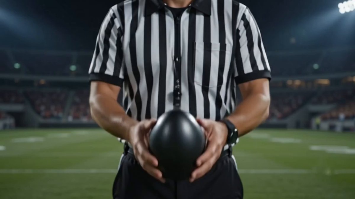 The image features a man dressed as an official wearing a striped shirt and holding a black sports ball. The background of the photo shows a stadium filled with people watching a football game. The caption for the image reads, "Last Dance of Football Legends - World Cup 26 just arrived at Eggs Vault Mini Apps on @worldnetwork 50,000 $WLD prize pool FCFS Shoot World Cup Eggs, Collect your favorite teams, share the prize GOAL!!!".
