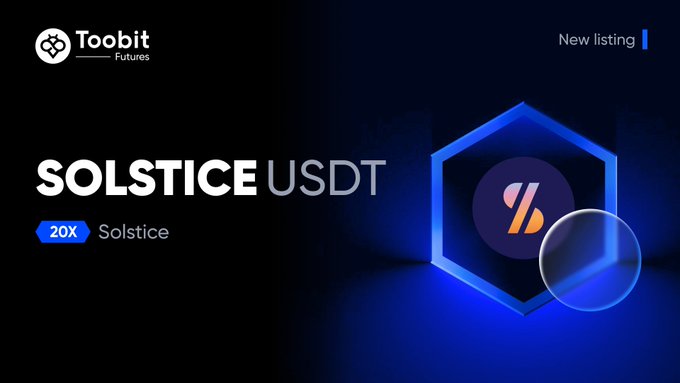 The image features a black banner with blue text displayed against a dark background, most likely from an advertisement or promotional material for solar technology company Solstice USDT. The text reads "Trade #SOLSTICEUSDT with leverage up to 20X on #Toobit! #solsticeusdt bit.ly/4dSGsZo Learn more bit.ly/4f MXe M4". This advertisement aims to generate interest and encourage people to learn about and consider investing in solar technology, as well as promoting the company Solstice USDT.