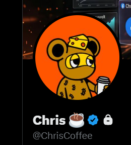 A profile picture of a cartoon leopard character named "Chris" (@ChrisCoffee) with a coffee cup, displayed alongside a locked account icon. The image visually reinforces the post's "algo jail" theme, where Chris announces locking their account to only allow mutual followers to interact, teasing a big announcement next week.