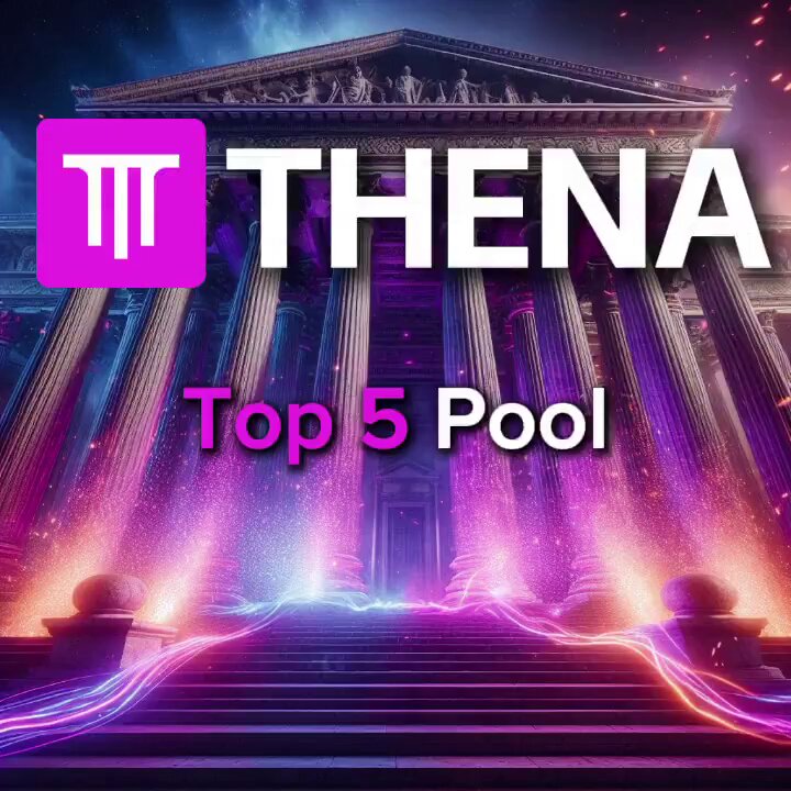 The image features a large, ornate building with columns and a dome, possibly an ancient temple or palace. The text "THEENA" is displayed above the building, indicating that this is a place related to Theena. Below the building, there are three different pools of varying sizes, each with a unique color scheme: purple, pink, and blue. The image also includes a caption about the Top 5 Pool, which suggests that these pools might be part of a competition or ranking system for pool facilities.