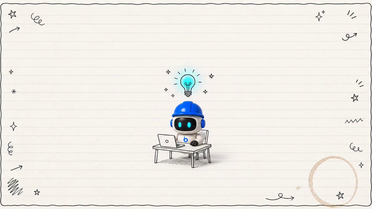The image features a robot with blue eyes sitting at a desk using a laptop computer. The background of the image has lines, stars, and circles, giving it an artistic touch. The caption for the image reads "Meet Bobby. You bring the idea. He builds it, ships it, and helps it make money, all onchain & @base".