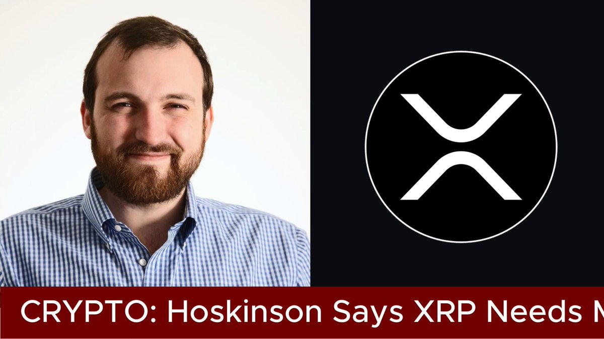 The image features a man wearing a blue and white checkered shirt standing against a black background. The man appears to be smiling for the camera while posing next to a logo, which reads "XRP" written in white letters. Below the man's photo, there is text that says "Crypto: Hoskinson Says XRP Needs Midnight For its Next Chapter Charles Hoskinson says Ripple may need Midnight to Unlock the next phase of $XRP ecosystem growth".