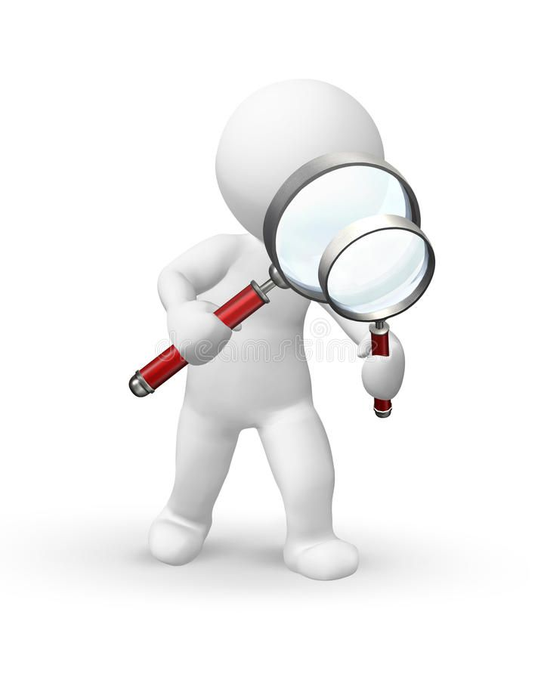 A 3D white cartoon figure holds up two magnifying glasses with red handles, one large and one small, against a white background.