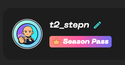A digital badge or graphic features the username 't2_stepn' alongside a 'Season Pass' label and a cartoon avatar of a bald man in a suit.