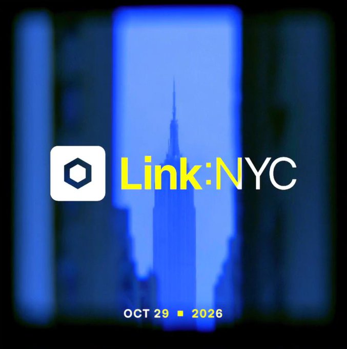 Logo for 'Link:NYC' overlaid on a blurred image of a skyscraper, with the date 'OCT 29, 2026' displayed below.