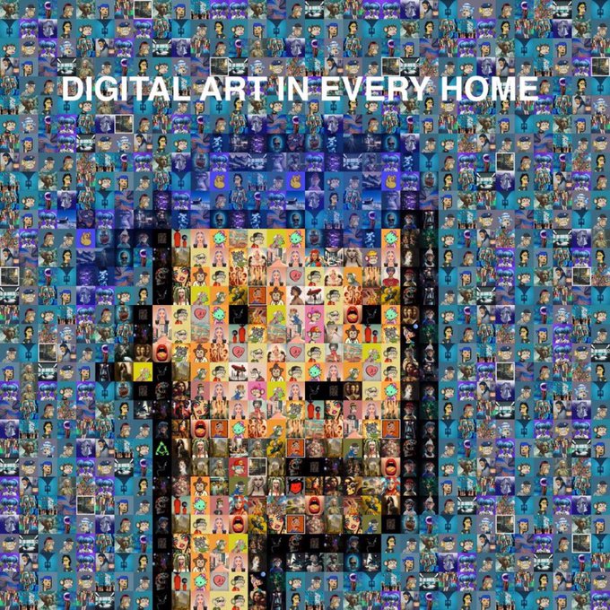 A digital art mosaic titled 'DIGITAL ART IN EVERY HOME' composed of many small images forming a larger picture.