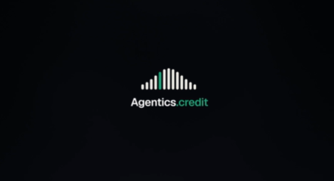 A logo for 'Agentics.credit' featuring vertical bars on a dark background.