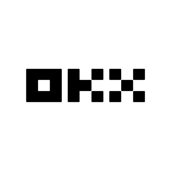 The image displays the "OKX" logo in bold, blocky black letters. It serves as the brand identifier for OKX, the cryptocurrency platform mentioned in the post, which offers a virtual card for online and digital subscription purchases rather than physical in-store or ATM use.