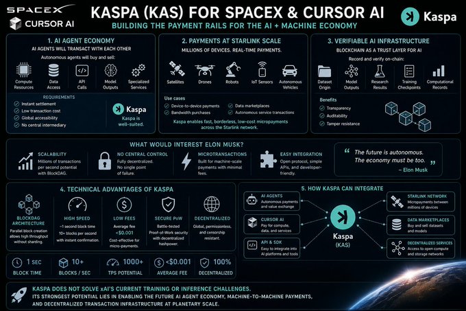 The image features a large, detailed infographic that covers various aspects of space exploration, including the use of artificial intelligence (AI) for space travel. The infographic includes icons representing different elements such as rockets, AI technology, and other space-related concepts. The text in the image reads "#KASPA #FORSPACE #CURSOR AI". This suggests that the infographic is related to a post about space exploration or artificial intelligence within the context of space travel.

The main focus of the infographic is on the use of AI for space travel, with various icons and text elements representing different aspects of this technology. The image also includes a planet in the background, which could be used as a visual representation of space travel or an element related to the topic being discussed.