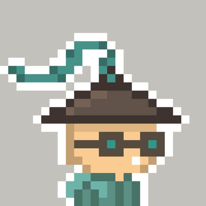 A pixel art image of a character with teal hair, teal goggles, and a teal scarf/outfit, rendered in a blocky retro video game style.
