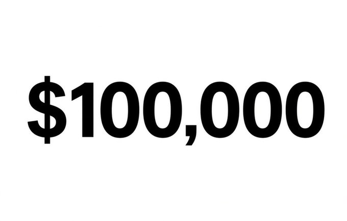 The image displays the bold text “$100,000,” emphasizing the claimed profit from the meme coin. It visually reinforces the post’s mention of making $100K while the coin now has a $2M market cap.