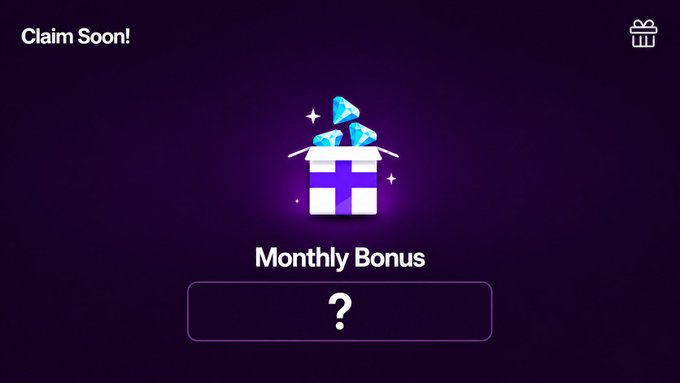 The image shows a "Claim Soon!" screen for the Shuffle.com Monthly Bonus featuring an open gift box with blue gems and a question mark where the bonus amount will be revealed. This teaser relates to the post, which hints at the mystery bonus amount the user will receive based on their $22,000 loss and $400,000 wagered, inviting followers to guess the reward.
