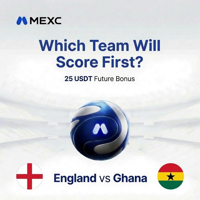 "PREDICT which team will score first? reward: 25 USDT Futures Bonus How to Participate: Follow @MEXC_PAK Join our Telegram Channel: t.me/MexcPakistan Comment with: ... England vs Ghana Who will score first?".