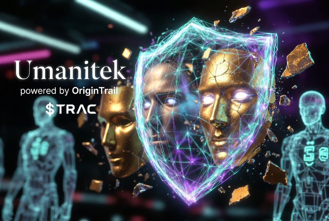 The image captures the essence of AI safety through an artistic representation of digital avatars and a protective holographic shield, which suggests safeguarding against digital threats and ensuring the authenticity of information in the digital realm. Incorporating elements of blockchain technology, the visual metaphor is reinforced by the textual content, which alludes to a "digital bouncer" role, highlighting the company’s efforts to maintain data integrity and truth online.