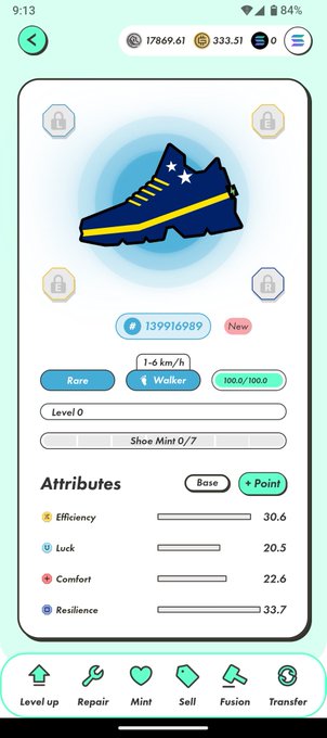 The image shows a phone screen displaying an app with a blue shoe as its main focus, along with other information about the shoe's attributes such as comfort, durability, and style. The background of the image is white, which contrasts nicely with the blue shoe. The text on the screen reads "Stepn/Add" followed by "#stepn追加で２回やったけど国わからん ベスト8の可能性なさそうだなー のおいても大きくなる". The app is designed to help users make informed decisions about the shoes they purchase, providing valuable information and ratings for various shoe models.