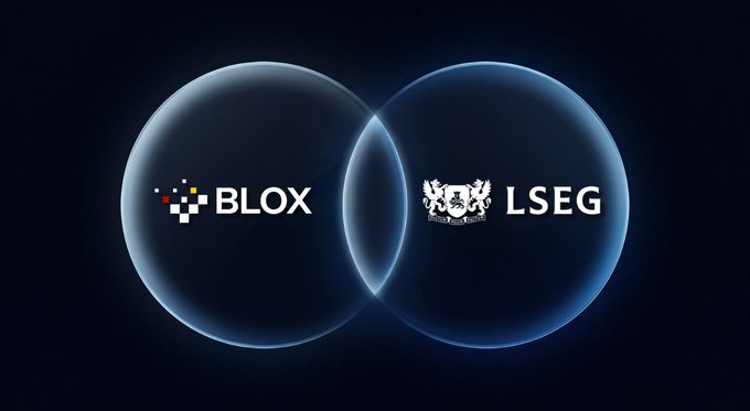 The image features two overlapping circles with the words "BLOX" and "LSEG" written above them. The text "BLOX Elevates AML Compliance Infrastructure with LSEG World-Check Integration BLOX is pleased to announce that we have selected LSEG World-Check as our AML screening solution of choice, strengthening our compliance capabilities as we continue to build a trusted stablecoin".