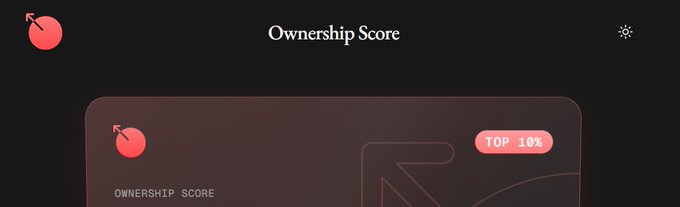 A screenshot showing an "Ownership Score" interface with a cherry icon and a "TOP 10%" badge, illustrating MetaDAO's allocation mechanism where holders earn points based on USD value of ownership coins held over time to access higher allocations.