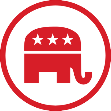 The image shows the red and white logo of the Republican Party—a stylized elephant with three stars inside a circular border. It accompanies a Bloomberg report that Senate Republicans have officially introduced a crypto tax bill, visually tying the legislation to the GOP.