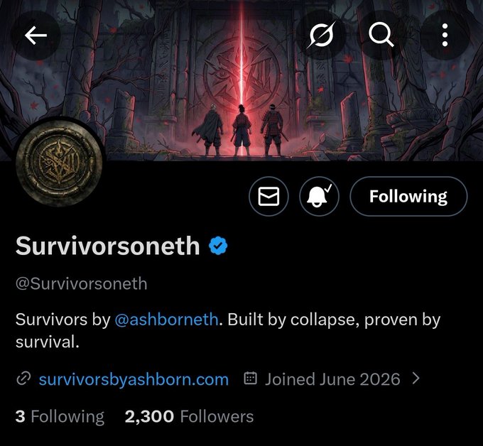 The focus of the image seems to be the survival-themed Twitter post with a cartoon graphic of three people facing an arch enemy, possibly an alien. The title of the post is "Survivorsoneth" followed by a description that includes a reference to a video game about survival and another reference to a meme featuring a red symbol on it. The post is accompanied by several mentions, such as followers, supply, and Ethereum, adding context to the discussion around this survival-themed content.