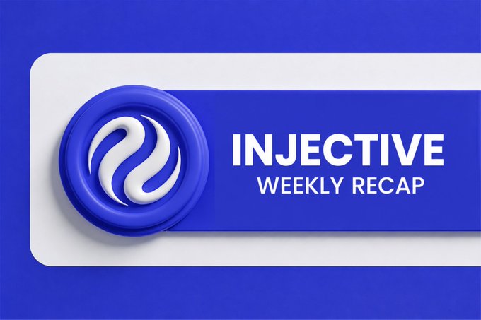A blue graphic displays a circular logo with a white symbol next to the text 'INJECTIVE WEEKLY RECAP'.