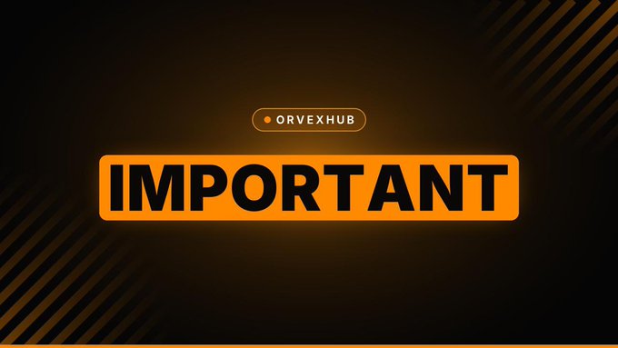 The image features a bold graphic with "ORVEXHUB" displayed in a small badge above a large orange banner reading "IMPORTANT," set against a dark background with diagonal striped accents. The urgent "IMPORTANT" label and prominent branding align with the post's alert tone, emphasizing viewers to stay "awake of this" critical announcement.