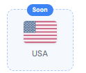 Small graphic showing a United States flag icon with the text 'USA' and a 'Soon' badge on top.