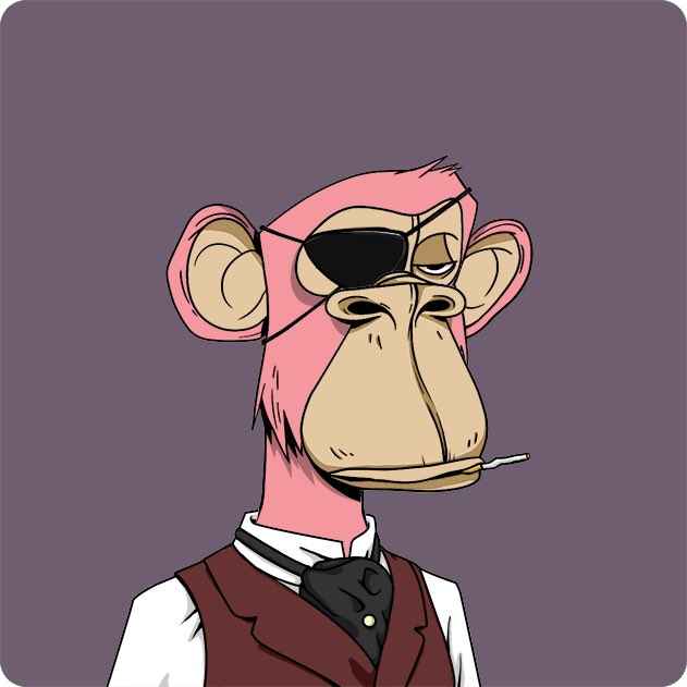 A cartoon illustration of a pink monkey wearing black sunglasses, smoking a cigarette, and dressed in a white shirt with a maroon vest and black cravat.