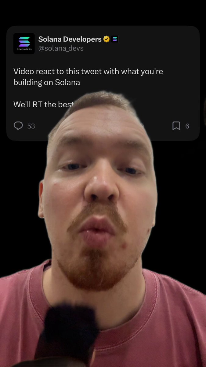 The image features a man with a beard wearing a pink shirt, who appears to be making a funny face or giving a speech. The caption of the image reads "Heeey @solana_devs it's done! welcometosolana.xyz check it out!". This post is related to the man in the image as he seems to be sharing his thoughts on something, possibly about the content displayed on the screen or a recent event.