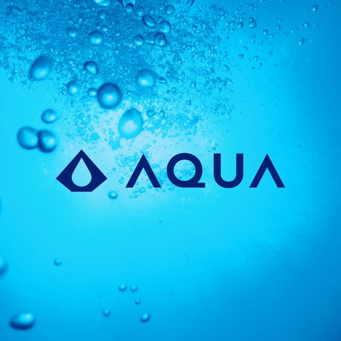 The AQUA logo, featuring a droplet inside a diamond, is displayed against a vibrant blue, bubbly background. This image visually represents the "AQUA" brand mentioned in the post about simplifying wallet address verification.
