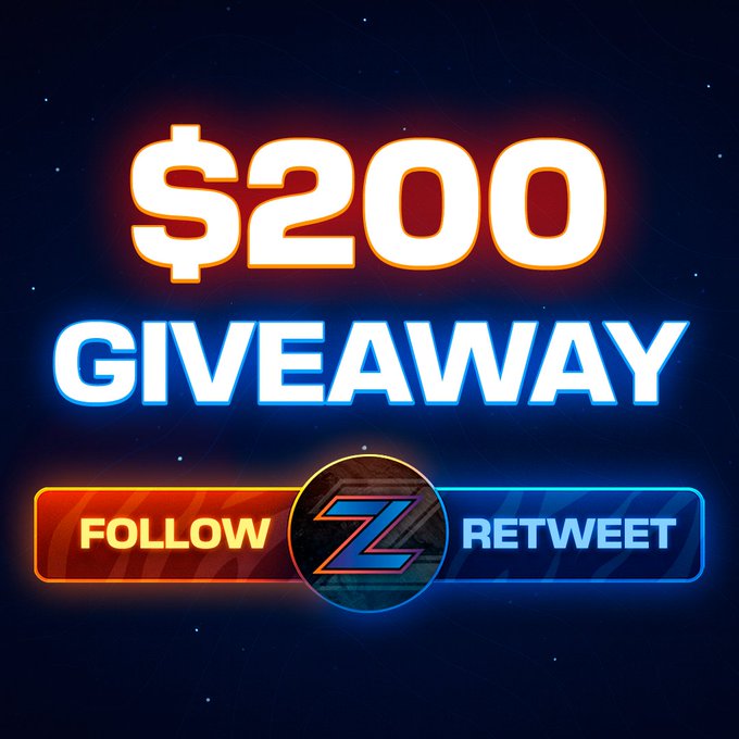 A neon-style giveaway graphic displays "$200 GIVEAWAY" in glowing text, with instructions to "FOLLOW" and "RETWEET" flanking a central "Z" logo, promoting a contest that requires participants to retweet, follow @TrvllingDegens and @Zagmania_, and follow the kick.com/travellingdege page for a chance to win $200.