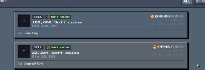 The image shows a computer screen displaying two lists of items, one titled "sell coins" and another titled "list SC to pumpi". The first list contains information about selling seeds for soft coin, while the second list provides details on the marketplace where these seeds can be bought. The text in both lists indicates that there is an opportunity to make money by selling or buying seeds from this marketplace.