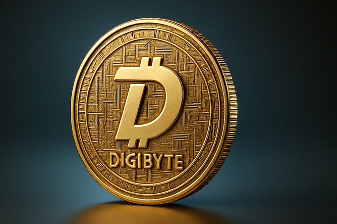 A golden coin featuring the D logo and the word 'DIGIBYTE' displayed against a dark background.