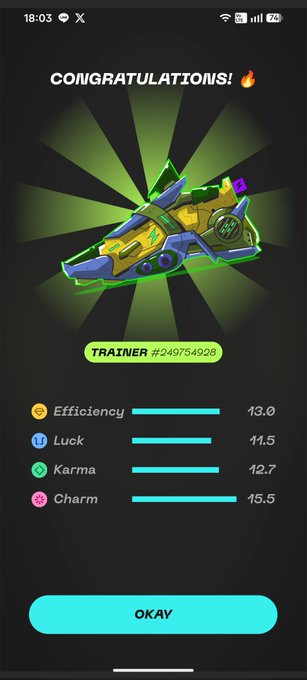 The image shows a phone screen with a green background, displaying a message congratulating someone for completing their first training session or workout. The text reads "Congratulations! You have completed your first training session!" along with some other details about the training program.
