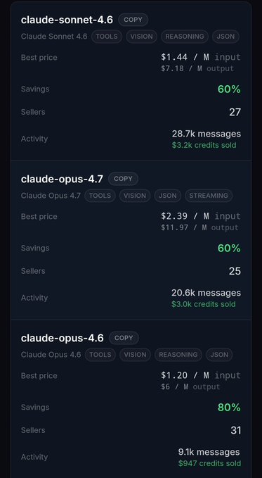 A phone screen displays a list of messages, including "Claude-opus 4.6" and "20k messages sold", with a total of 8 messages and 6 credits sold.