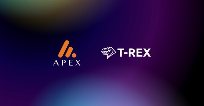 The image shows two logos for the companies Atlas Corps and T-Rex, positioned at different heights above each other. They appear to be competing with each other while maintaining a professional appearance. One logo is located slightly higher than the other, but they are both clearly visible in the image. Below them, there's a text that reads "The same Apex Group with a $100B target of tokenized assets on the T-REX Ledger by June 2027 Dots". The main focus of this image seems to be the logos and their positioning above each other as part of a larger post or article.