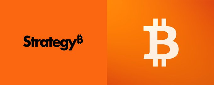 An orange graphic showing the Strategy B logo alongside a Bitcoin (₿) symbol.