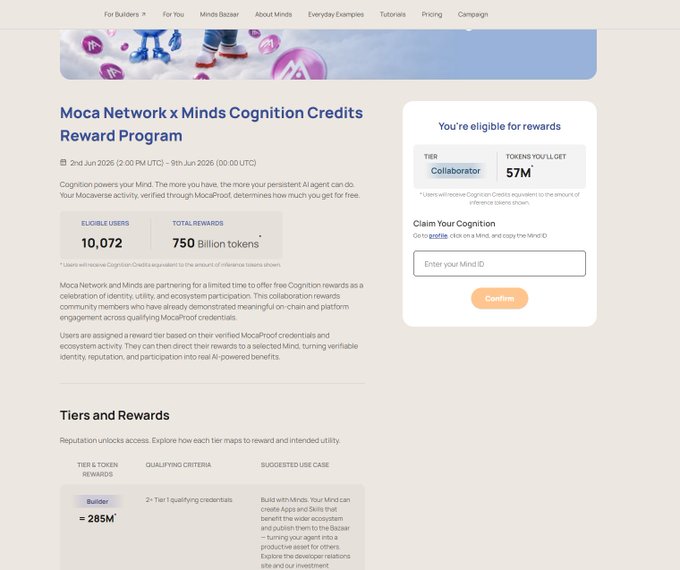 The image features a screenshot of a computer screen with a program, which appears to be related to the Moca Network Minds Cognition Credit Rewards program described in the accompanying post. The screen shows various details about the program, such as its title, descriptions of the rewards offered by the network, and how it can be accessed through tiers or earned points by participating in various activities on the platform. The screenshot is placed within a larger context that includes links to other posts discussing similar reward programs for the Moca Network Minds Cognition Credit Rewards system.