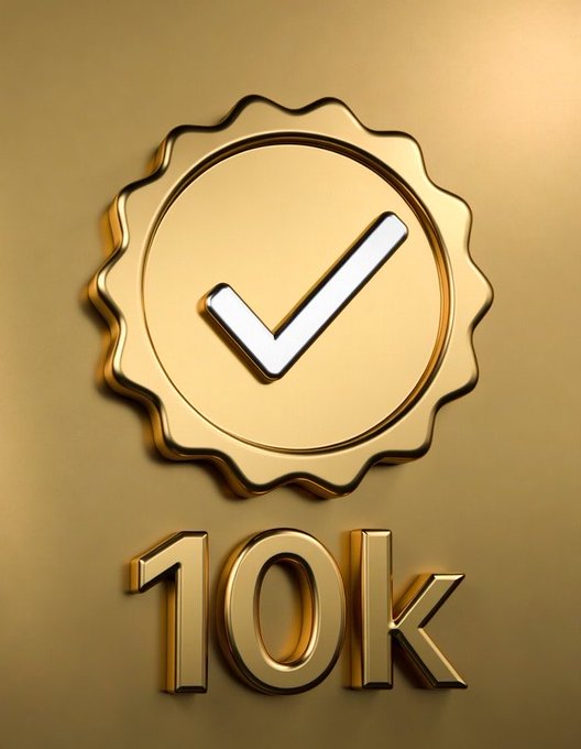 A gold badge with a checkmark in the center and the text '10K' below it, indicating a 10,000 achievement.